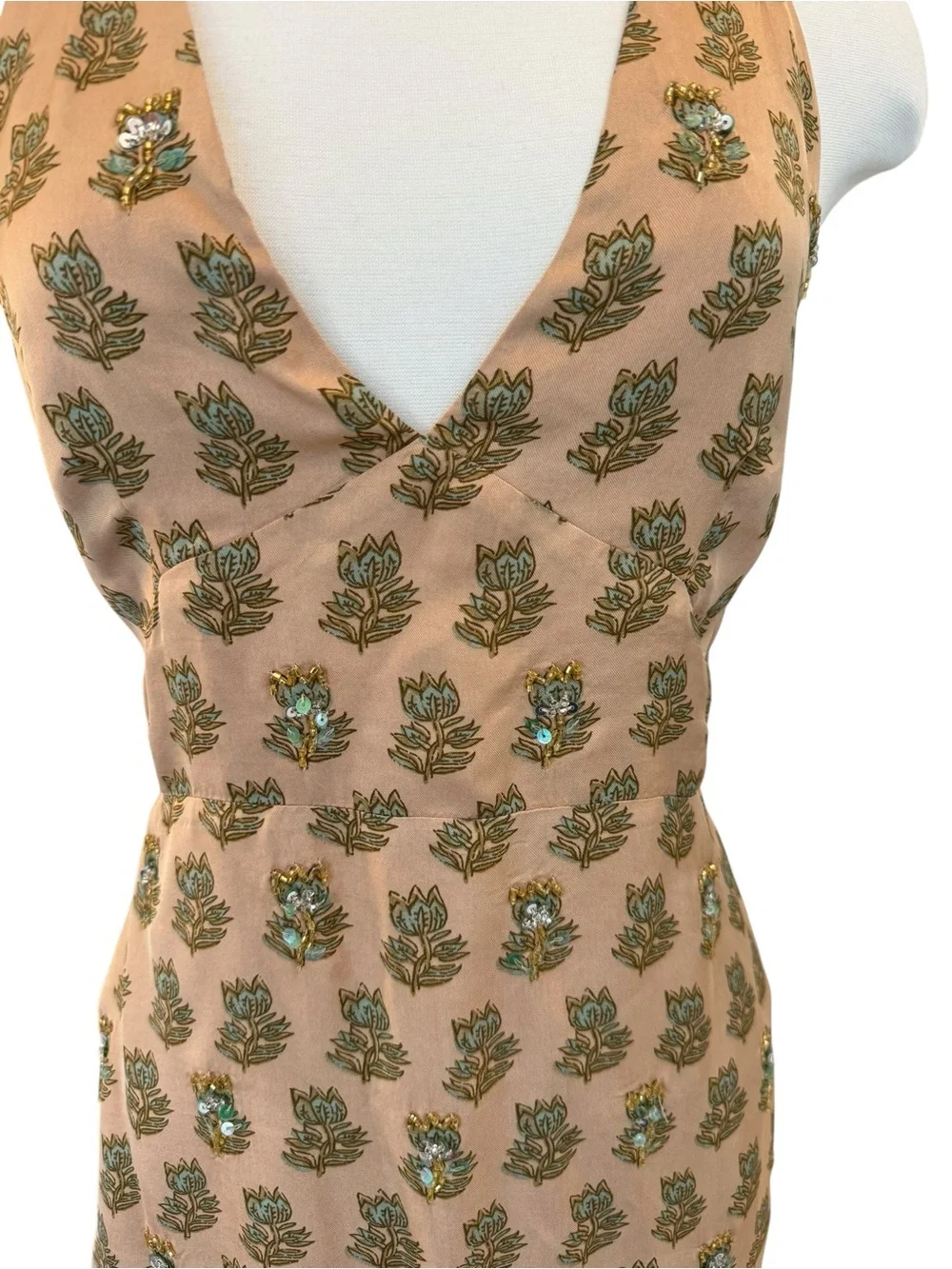 J. Crew Collection Embellished Halter Dress in Tonal Tulip Block Print - Picture 3 of 9